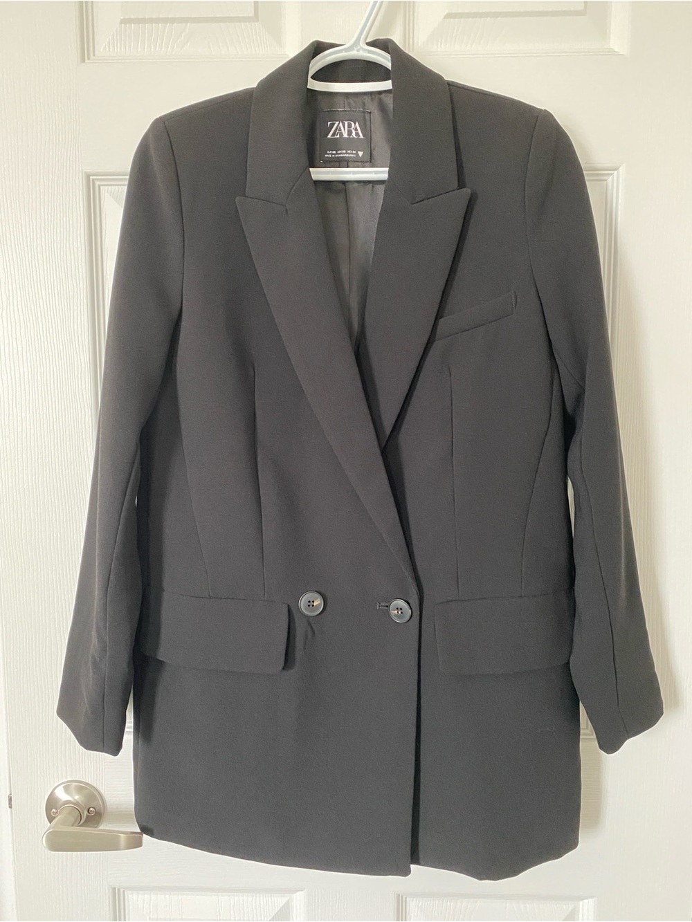 Zara Black Double-Breasted Midi Blazer